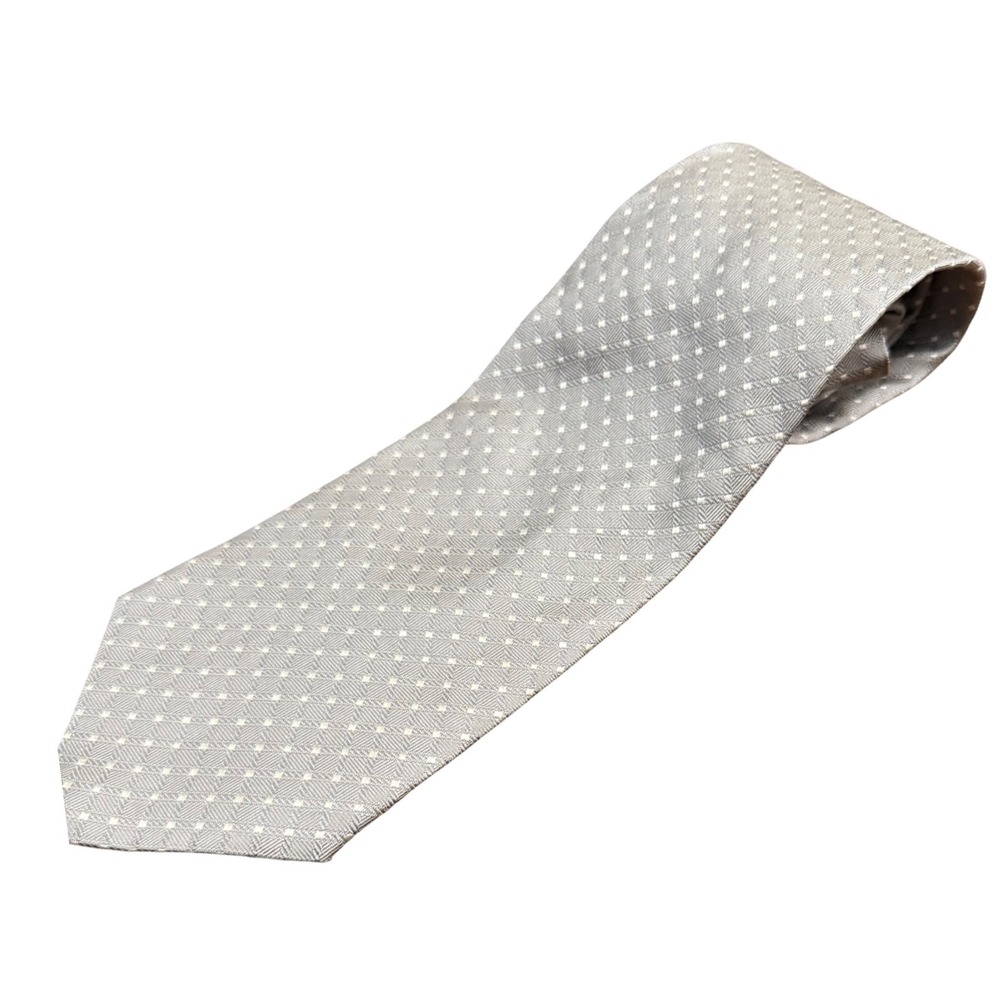 Brooks Brothers Mens Pure Silk Woven in England Tie Grey White‎ Dot Pattern